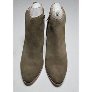 Sole Society River Army Cow Suede Ankle Booties Side Zip Block Heel Womens 9M